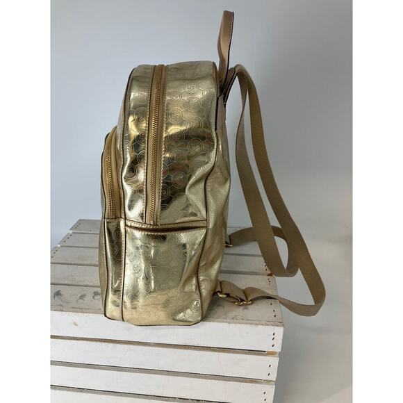 MICHAEL KORS, GOLD METALIC SIGNATURE PATTON LEATHER BACKPACK - Picture 5 of 16